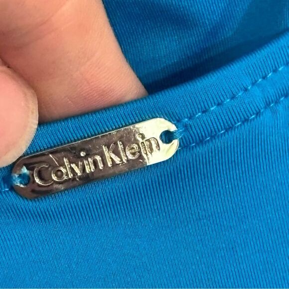 CALVIN KLEIN | Shimmer Teal Blue Pleated One-Piece Swimsuit 6 - Picture 11 of 16